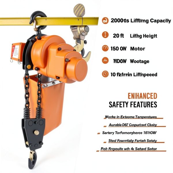 Electric Chain Hoist Winch 1Ton, 20Ft Wired Remote Control w/Emergency Stop Switch Double Chain Design Max Load 2200lbs Max Lift Height 20Ft 120V Crane Hoist for Garage Ceiling-1