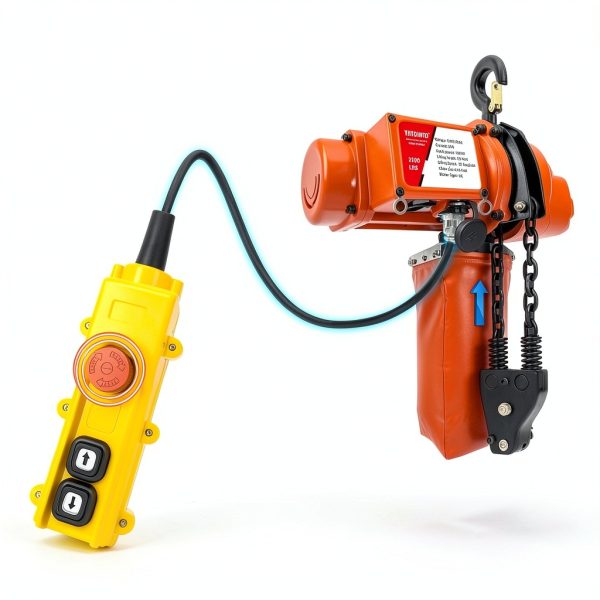 Electric Chain Hoist Winch 1Ton, 20Ft Wired Remote Control w/Emergency Stop Switch Double Chain Design Max Load 2200lbs Max Lift Height 20Ft 120V Crane Hoist for Garage Ceiling-2